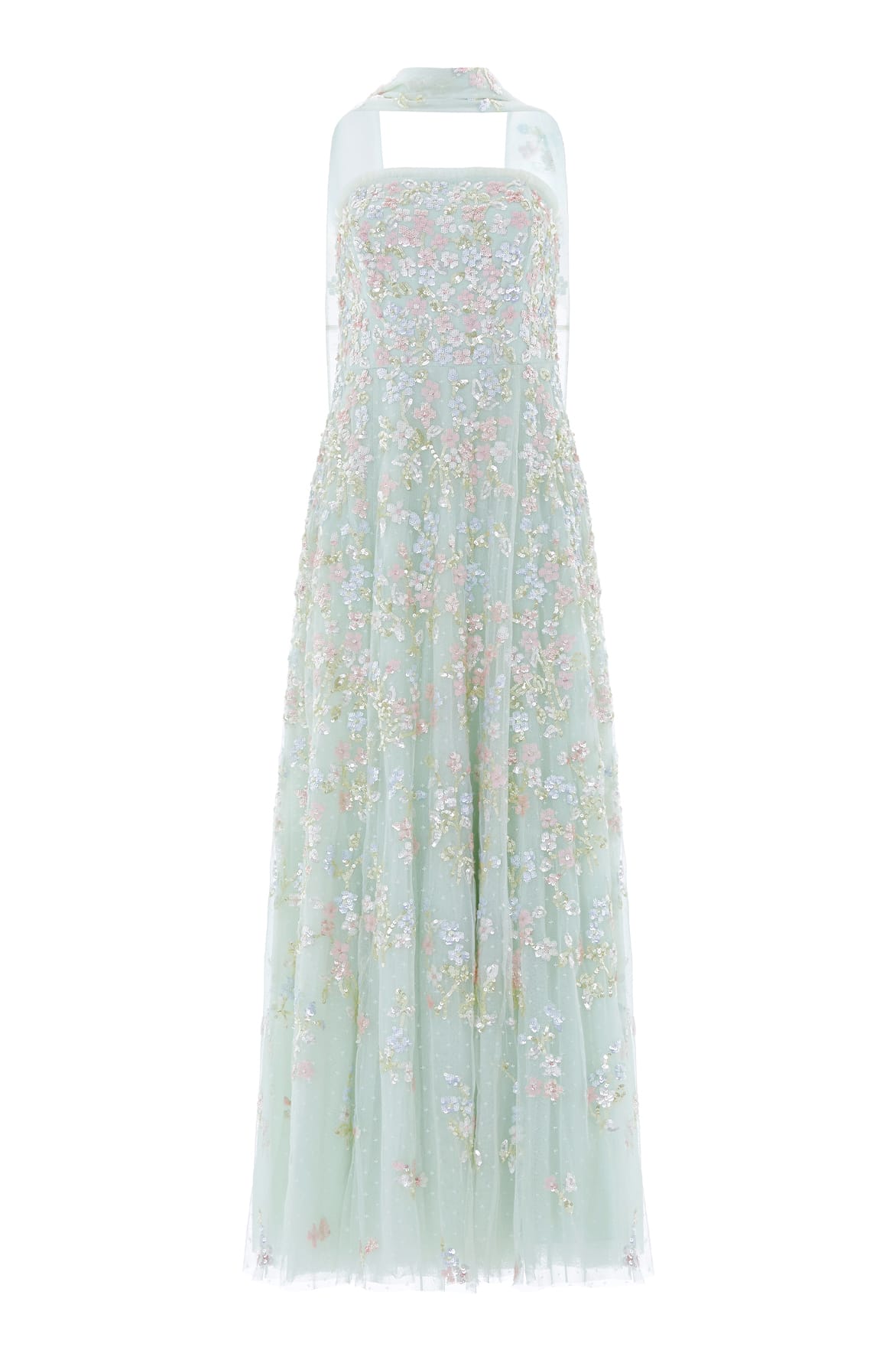 Needle & Thread Forget-Me-Not Strapless Gown in Sea Mist/Multi - Dresses - British Luxury Evening Wear at Luxury Shoes 