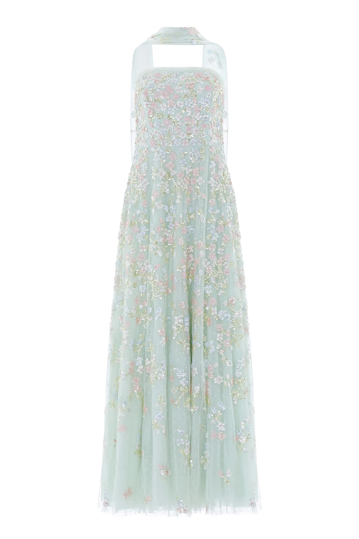 Needle & Thread Forget-Me-Not Strapless Gown in Sea Mist/Multi - Dresses - British Luxury Evening Wear at Luxury Shoes Needle and Thread Forget-Me-Not Strapless Gown in Sea Mist/Multi