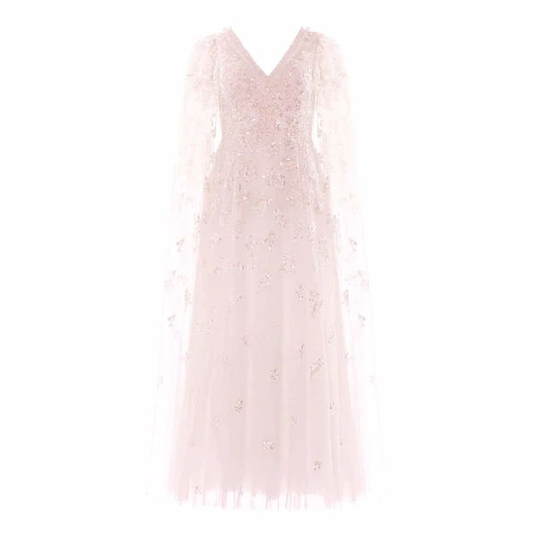 Needle & Thread Freesia Shimmer Cape Sleeve Ankle Gown in Opal - Dresses - British Luxury Evening Wear at Luxury Shoes 