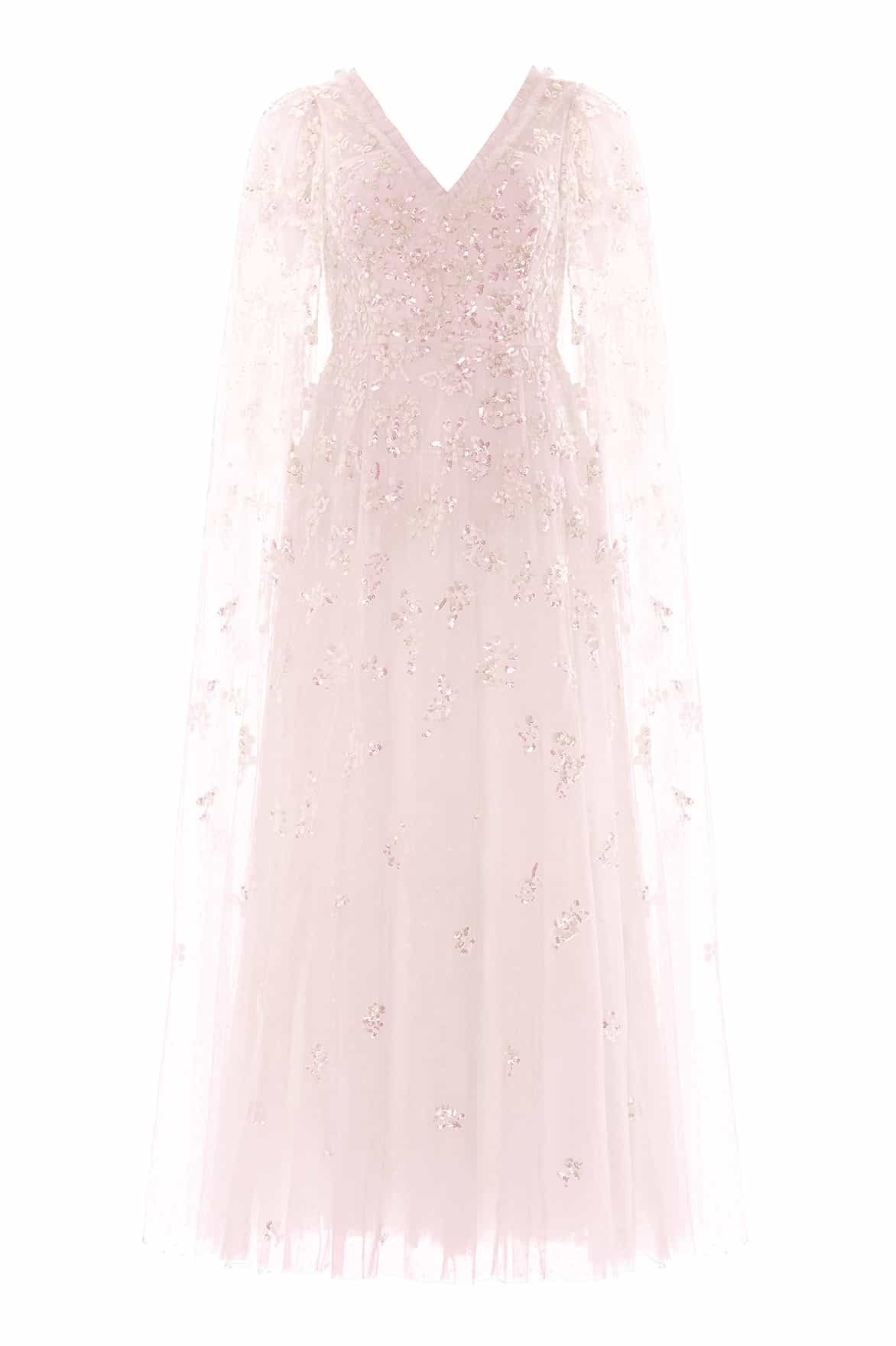 Needle & Thread Freesia Shimmer Cape Sleeve Ankle Gown in Opal - Dresses - British Luxury Evening Wear at Luxury Shoes 