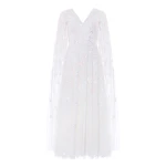 Needle & Thread Freesia Shimmer Cape Sleeve Ankle Gown in Swan White/Pink - Dresses - British Luxury Evening Wear at Luxury Shoes Needle and Thread Freesia Shimmer Cape Sleeve Ankle Gown in Swan White/Pink