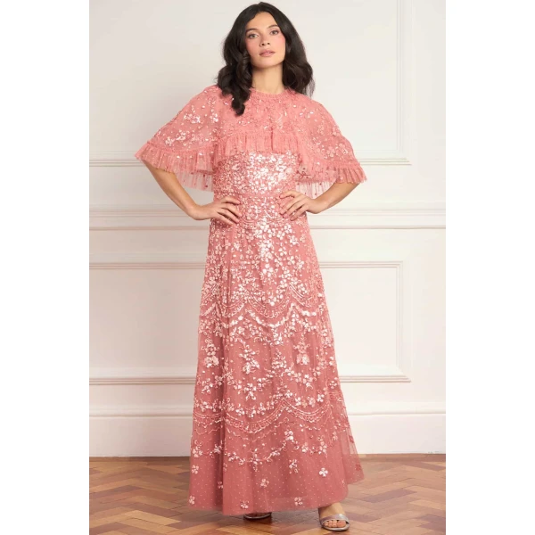 Needle and Thread Freya Cape Ankle Gown in Misty Rose, view 2