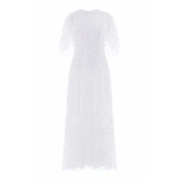 Needle & Thread Freya Cape Ankle Gown in Swan White - Dresses - British Luxury Evening Wear at Luxury Shoes 