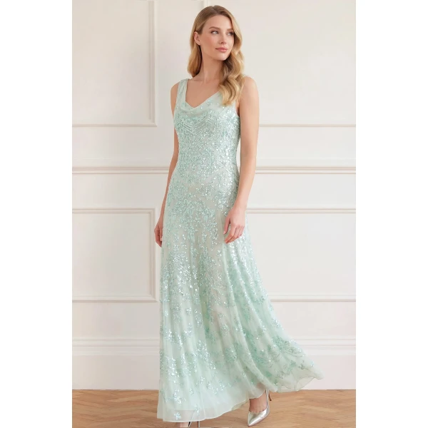 Needle and Thread Freya Georgette Gown in Soft Mint, view 3