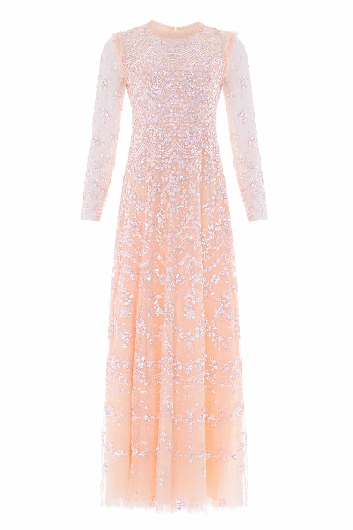 Needle & Thread Freya Long Sleeve Gown in Apricot Blush - Dresses - British Luxury Evening Wear at Luxury Shoes 