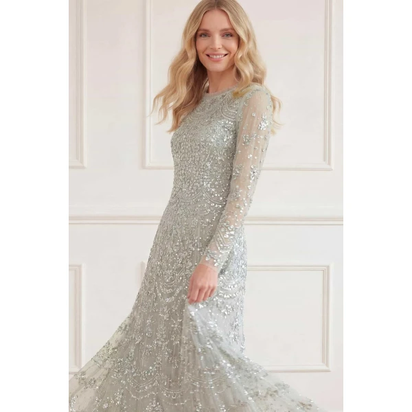 Needle and Thread Freya Long Sleeve Gown in Seafoam, view 3