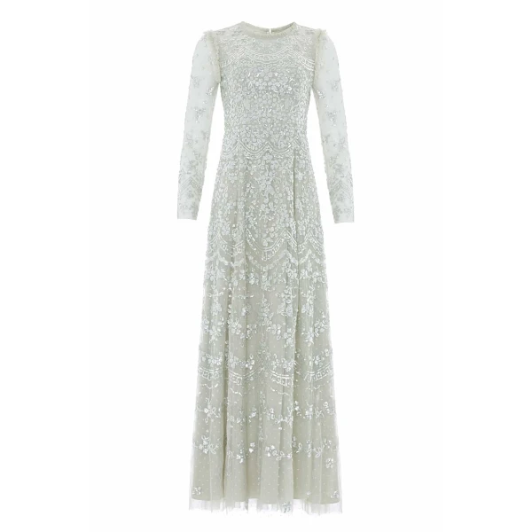 Needle & Thread Freya Long Sleeve Gown in Seafoam - Dresses - British Luxury Evening Wear at Luxury Shoes 