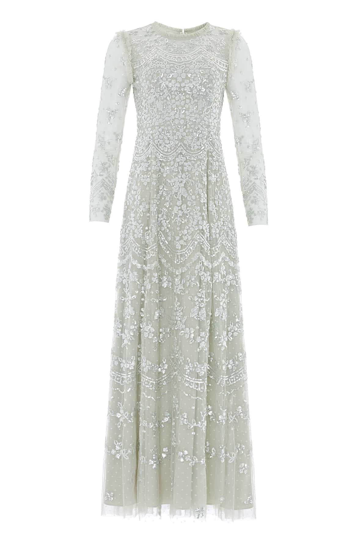 Needle & Thread Freya Long Sleeve Gown in Seafoam - Dresses - British Luxury Evening Wear at Luxury Shoes 