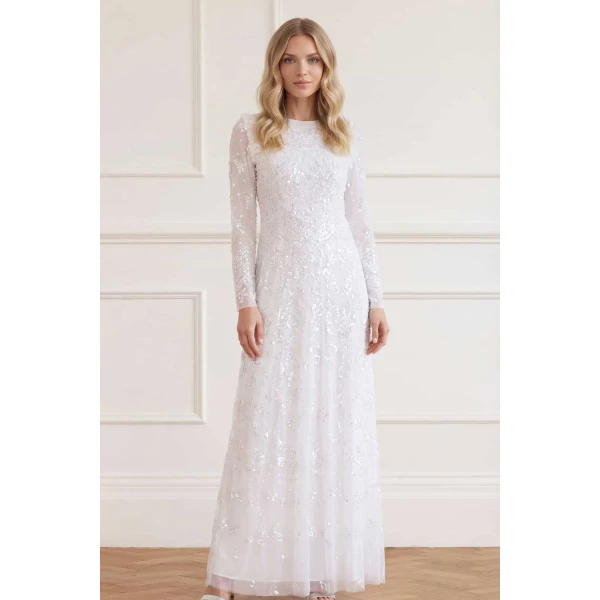 Needle and Thread Freya Long Sleeve Gown in Swan White, view 2