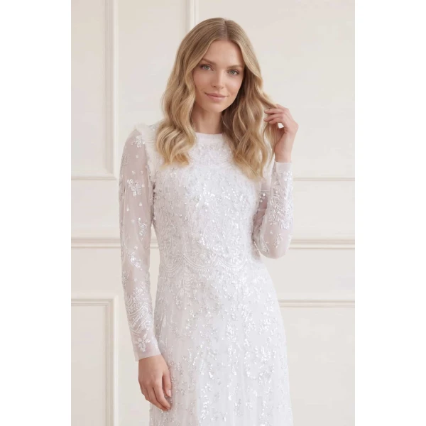 Needle and Thread Freya Long Sleeve Gown in Swan White, view 3