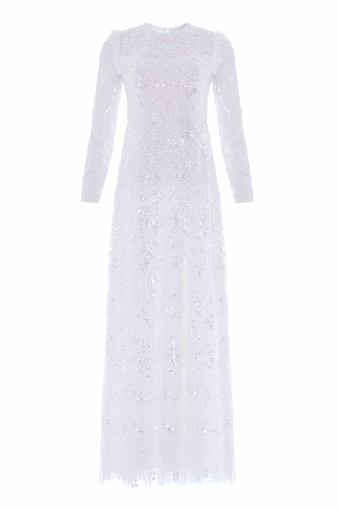 Needle & Thread Freya Long Sleeve Gown in Swan White - Dresses - British Luxury Evening Wear at Luxury Shoes 