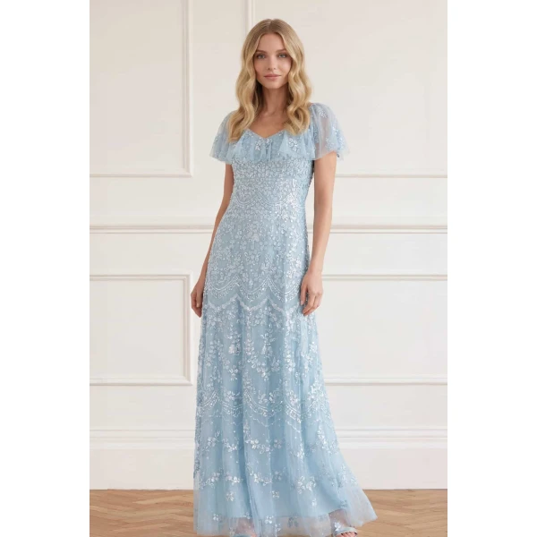 Needle and Thread Freya V-Neck Gown in Aqua, view 2