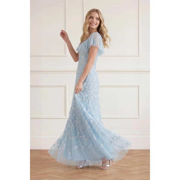 Needle and Thread Freya V-Neck Gown in Aqua, view 3