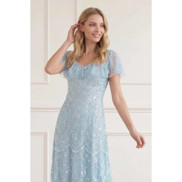 Needle and Thread Freya V-Neck Gown in Aqua, view 4