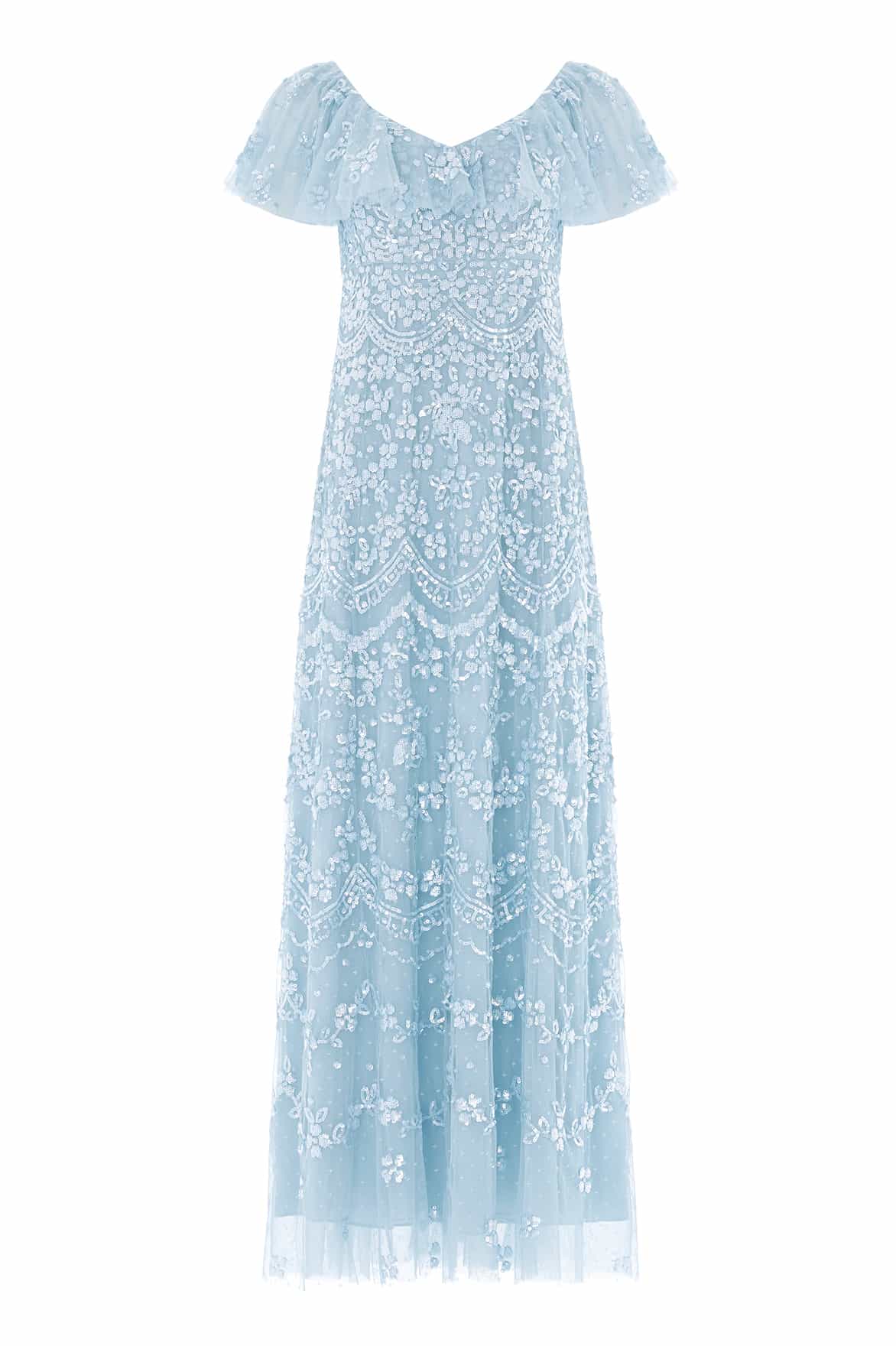Needle & Thread Freya V-Neck Gown in Aqua - Dresses - British Luxury Evening Wear at Luxury Shoes 