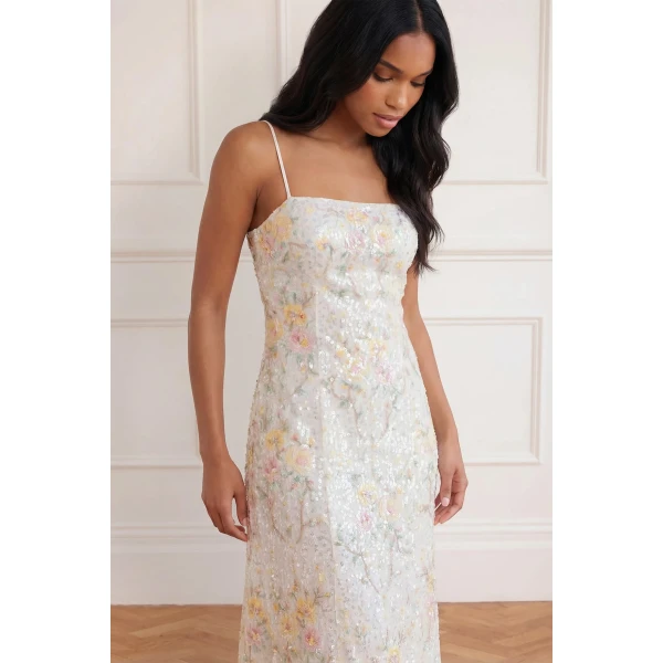 Needle and Thread Garden Rose Dot Cami Ankle Gown in Swan White/Pastel, view 3
