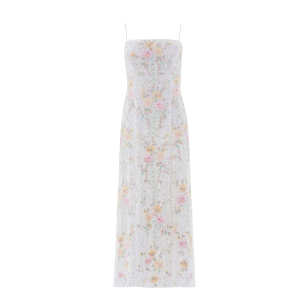 Needle and Thread Garden Rose Dot Cami Ankle Gown in Swan White/Pastel
