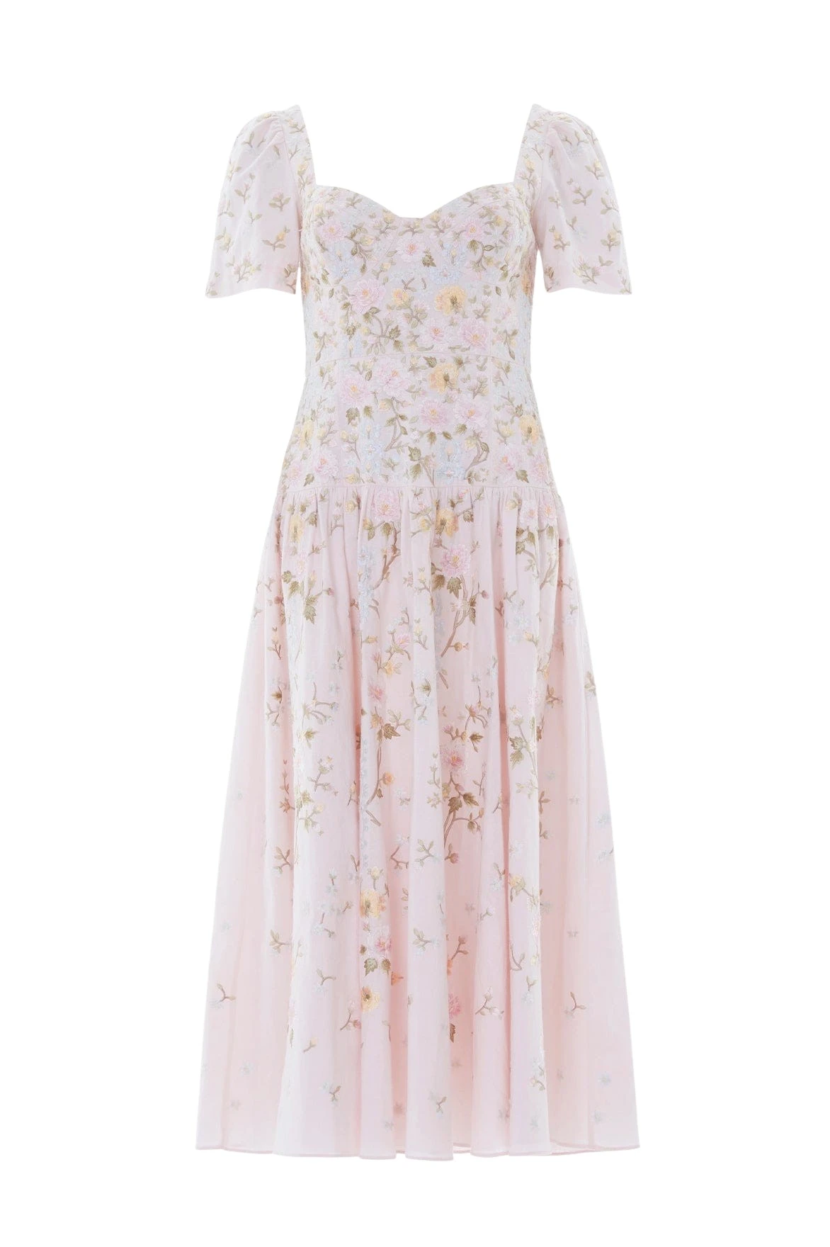 Needle and Thread Garden Rose Linen Blend Ballerina Dress in Shell/Pastel Blue