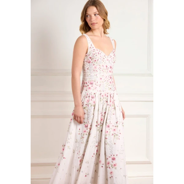 Needle and Thread Garden Rose Linen Blend Sleeveless Ankle Gown in Swan White/Bright, view 2
