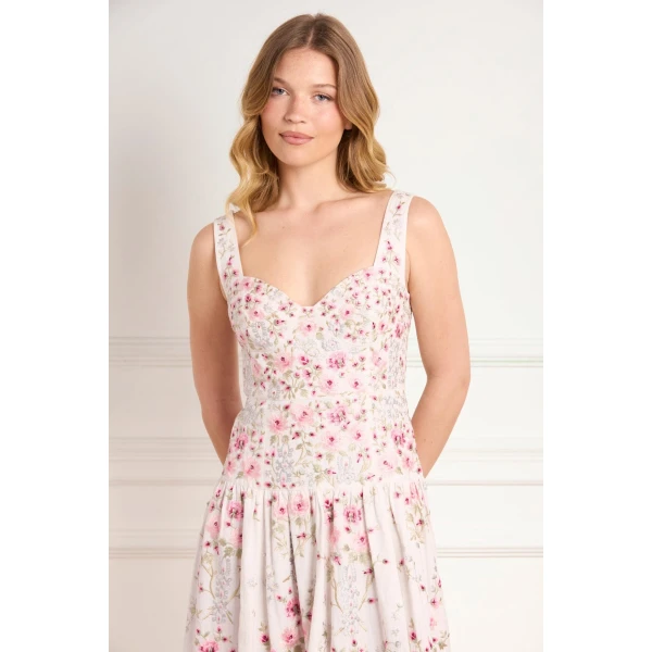 Needle and Thread Garden Rose Linen Blend Sleeveless Ankle Gown in Swan White/Bright, view 4