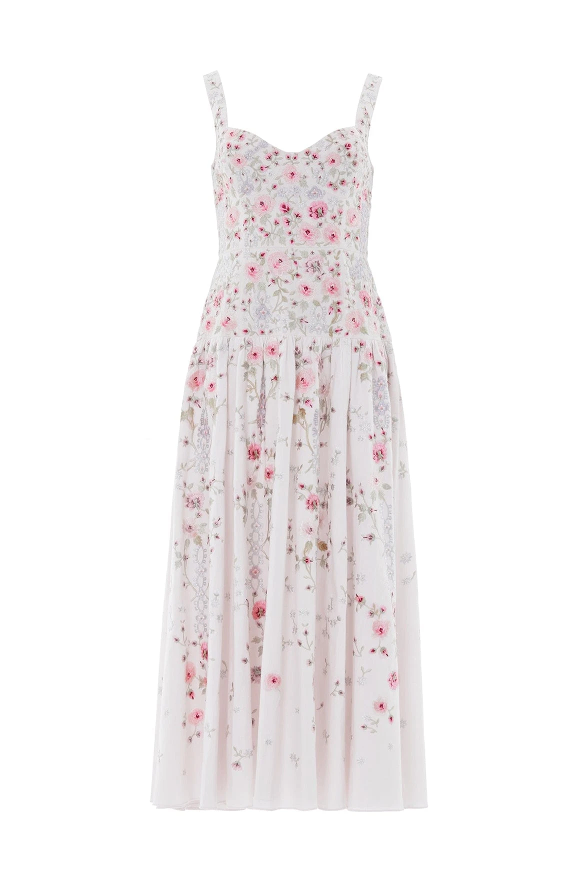 Needle and Thread Garden Rose Linen Blend Sleeveless Ankle Gown in Swan White/Bright