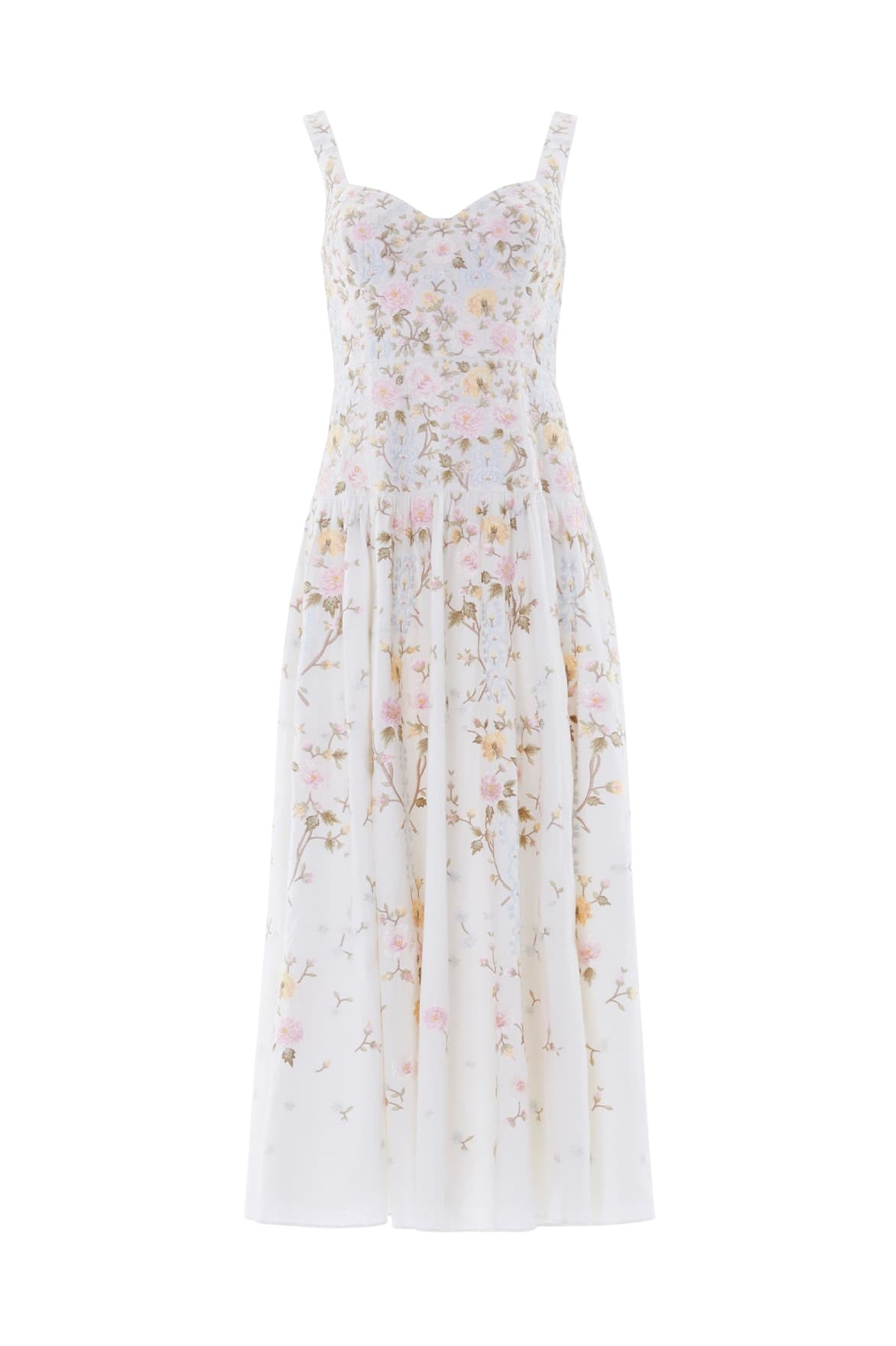 Needle & Thread Garden Rose Linen Blend Sleeveless Ankle Gown in Swan White/Pastel Blue - Dresses - British Luxury Evening Wear at Luxury Shoes 
