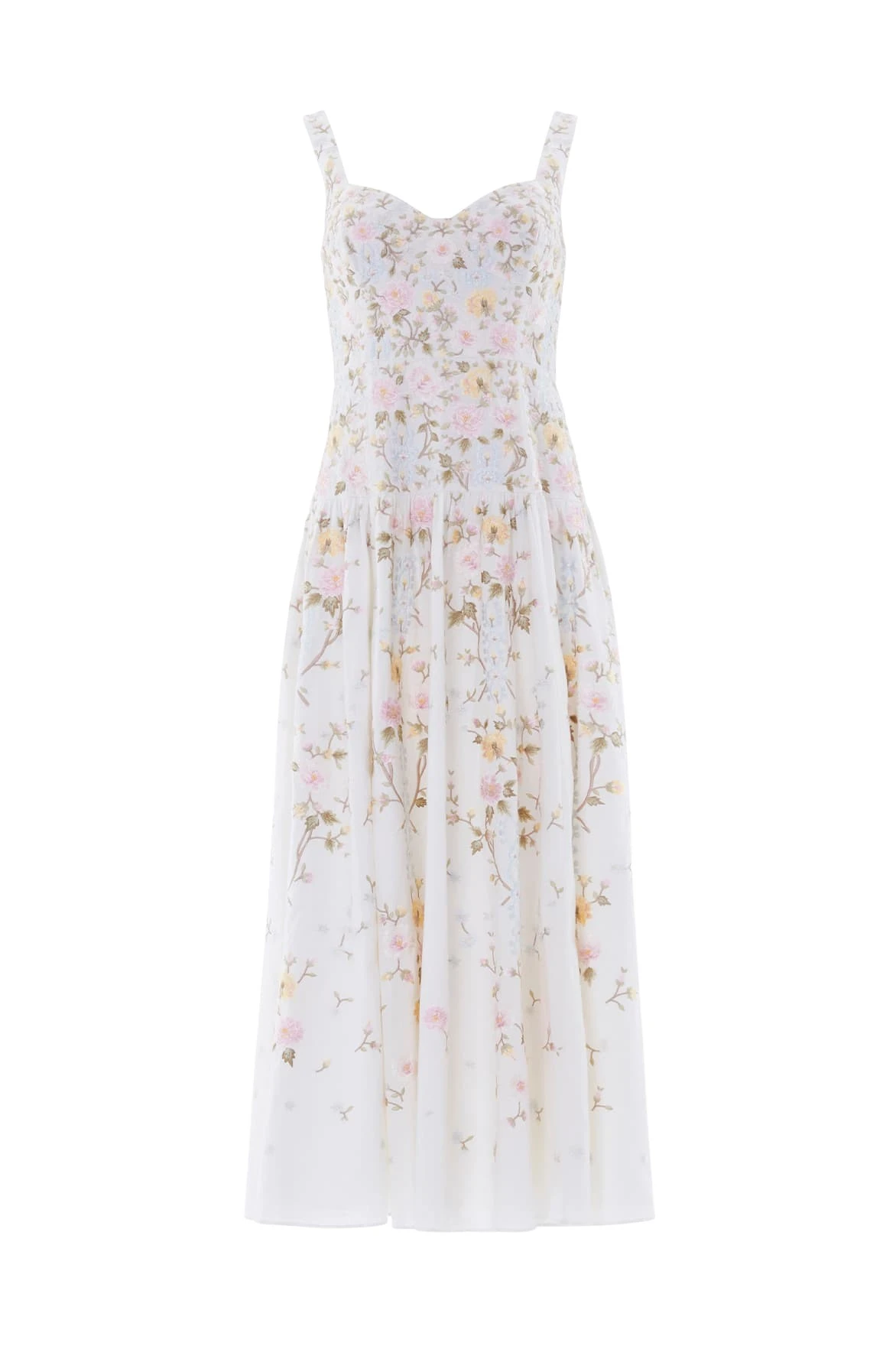 Needle and Thread Garden Rose Linen Blend Sleeveless Ankle Gown in Swan White/Pastel Blue