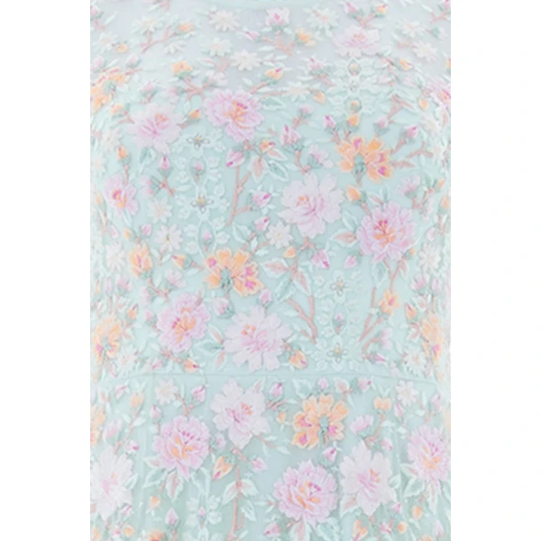 Needle and Thread Garden Rose Long Sleeve Ankle Gown in Sea Mist/Pastel Mint, view 4