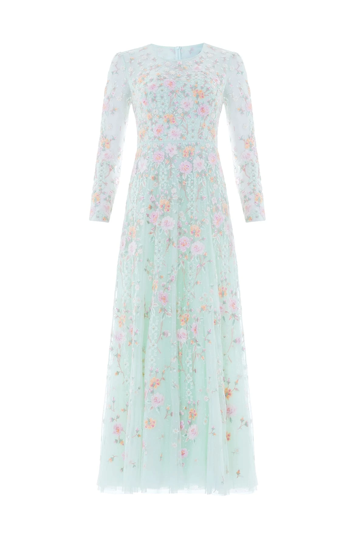 Needle and Thread Garden Rose Long Sleeve Ankle Gown in Sea Mist/Pastel Mint