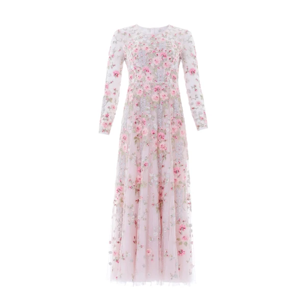Needle and Thread Garden Rose Long Sleeve Ankle Gown in Shell/Bright
