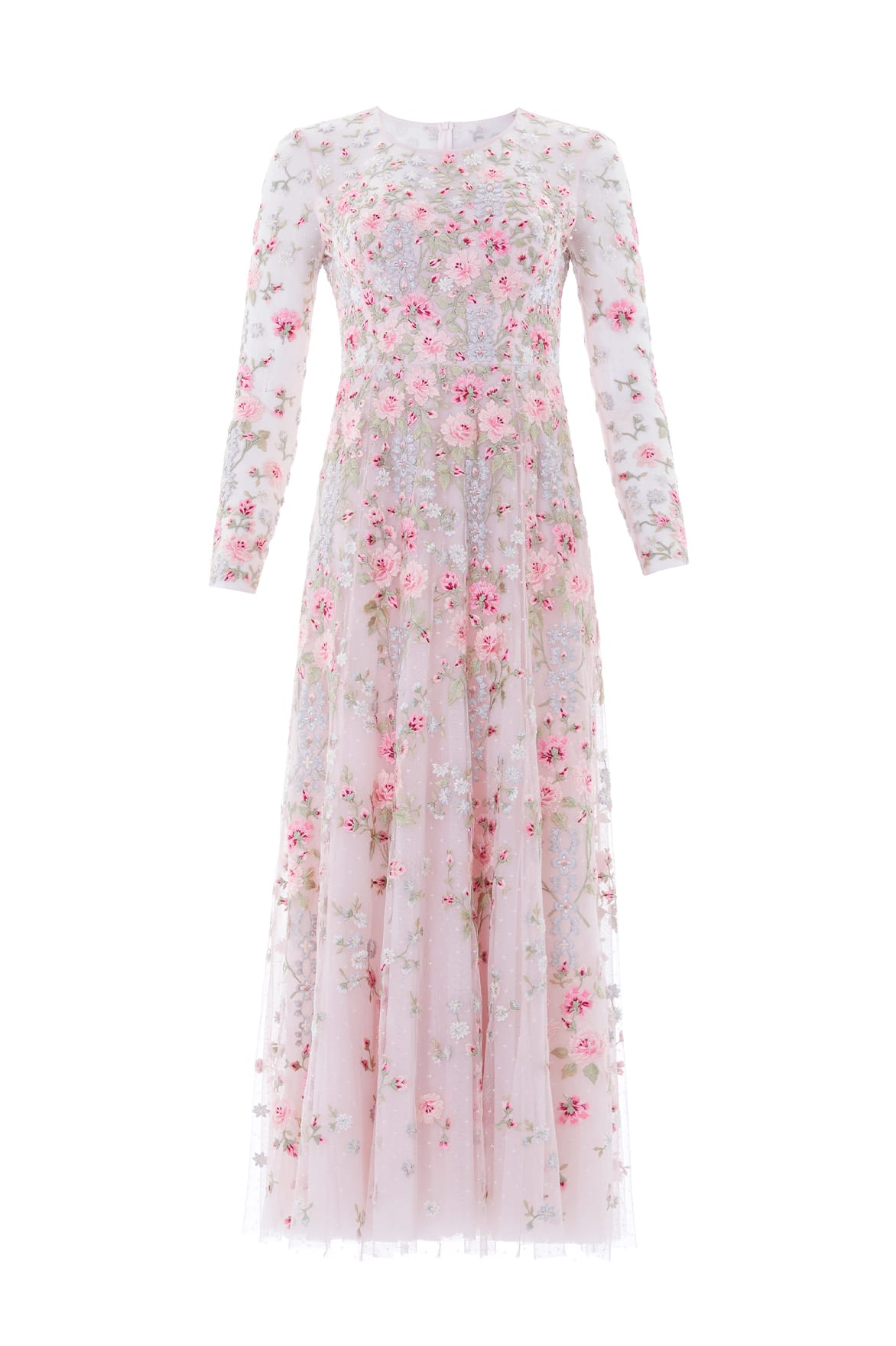 Needle & Thread Garden Rose Long Sleeve Ankle Gown in Shell/Bright - Dresses - British Luxury Evening Wear at Luxury Shoes 