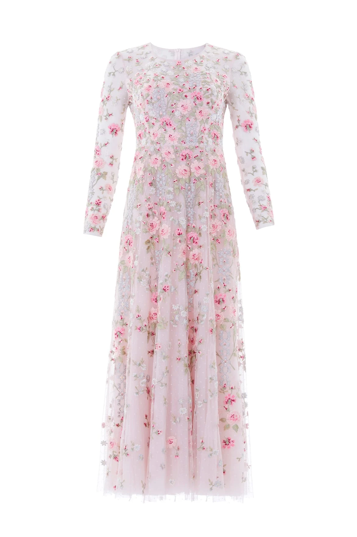Needle and Thread Garden Rose Long Sleeve Ankle Gown in Shell/Bright