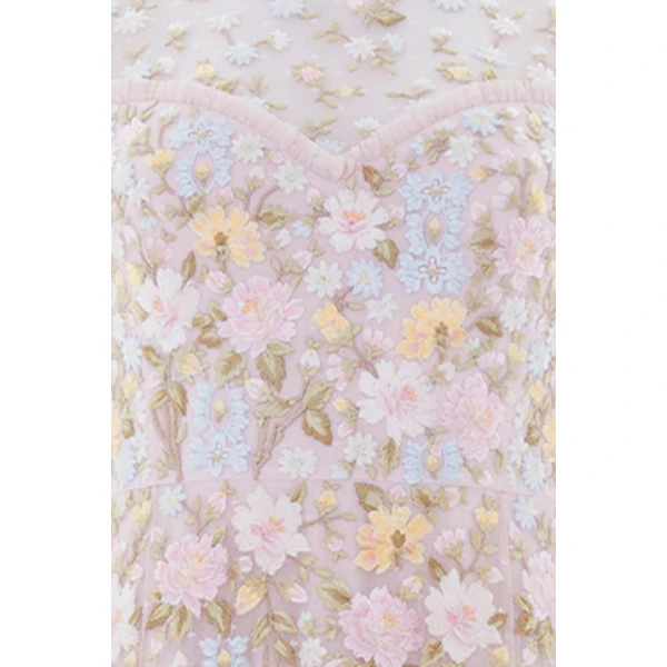 Needle and Thread Garden Rose Short Sleeve Ankle Gown in Shell/Pastel Blue, view 5