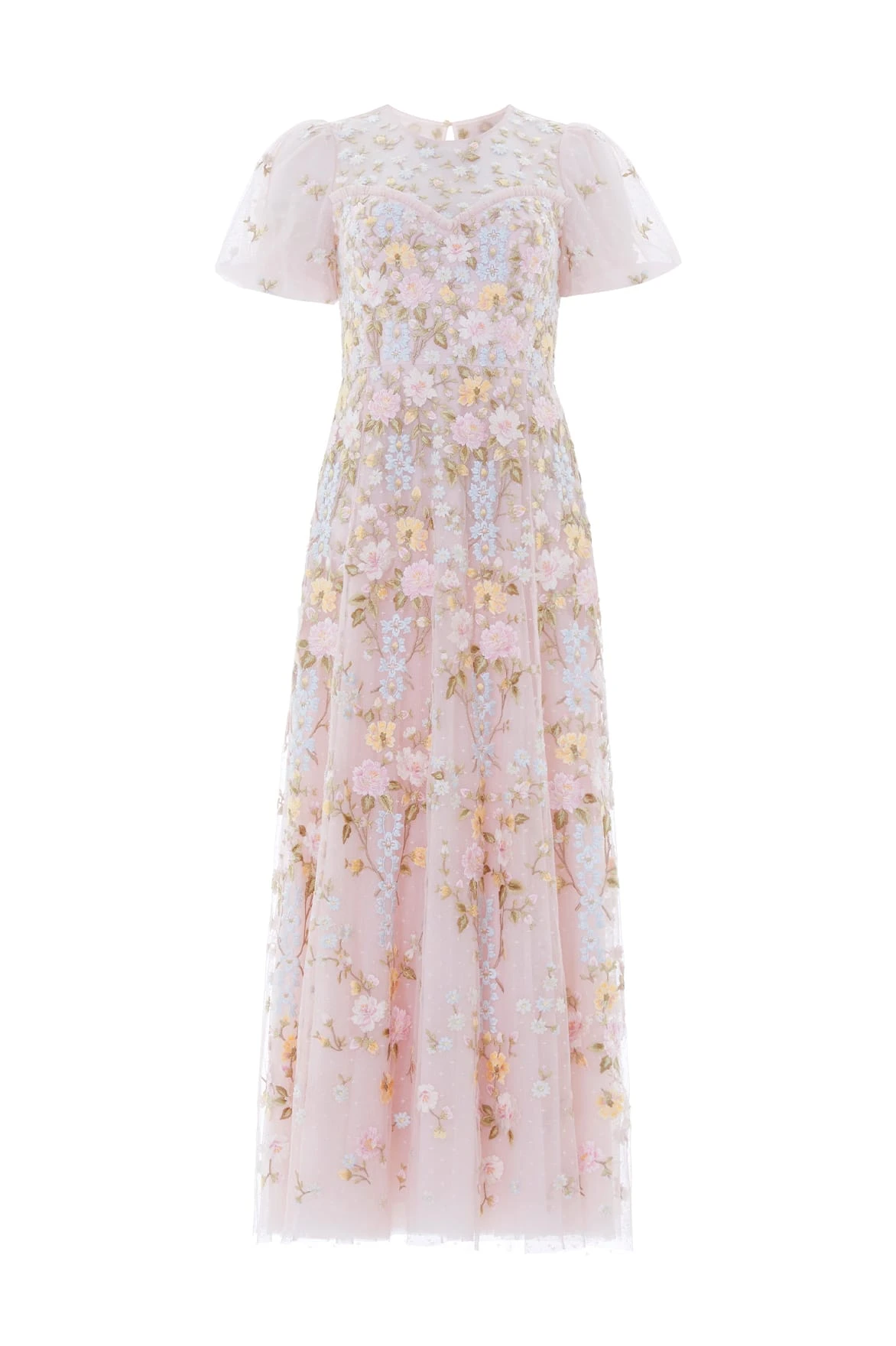 Needle and Thread Garden Rose Short Sleeve Ankle Gown in Shell/Pastel Blue