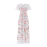 Needle and Thread Garden Rose Short Sleeve Ankle Gown in Swan White/Bright