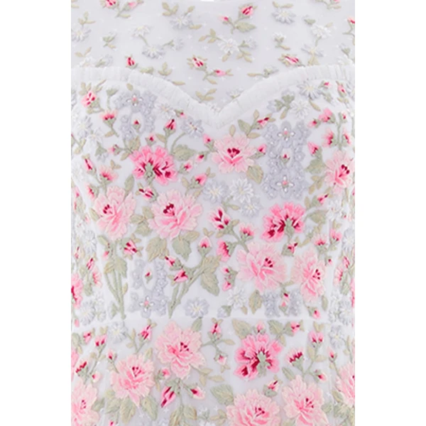 Needle and Thread Garden Rose Short Sleeve Ankle Gown in Swan White/Bright, view 4