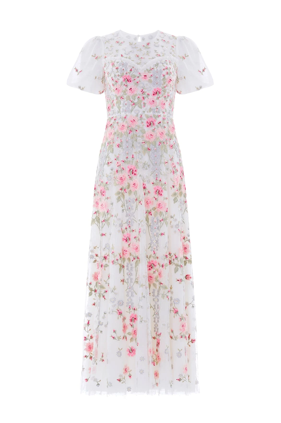 Needle and Thread Garden Rose Short Sleeve Ankle Gown in Swan White/Bright