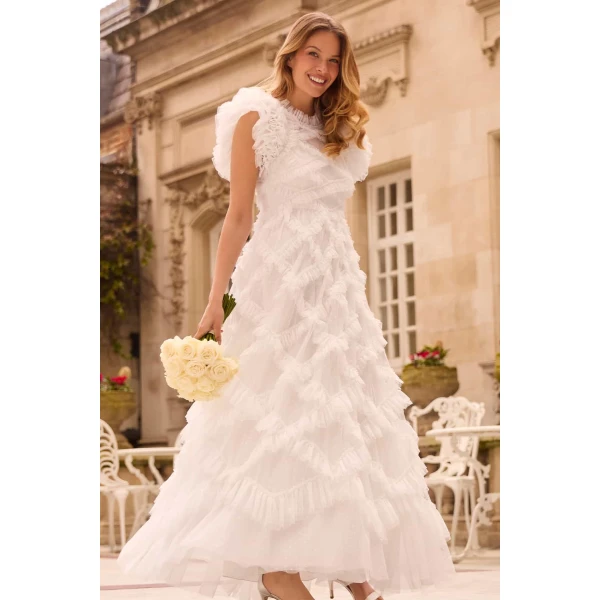 Needle and Thread Genevieve Ruffle Gown in Swan White, view 2