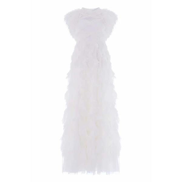 Needle and Thread Genevieve Ruffle Gown in Swan White