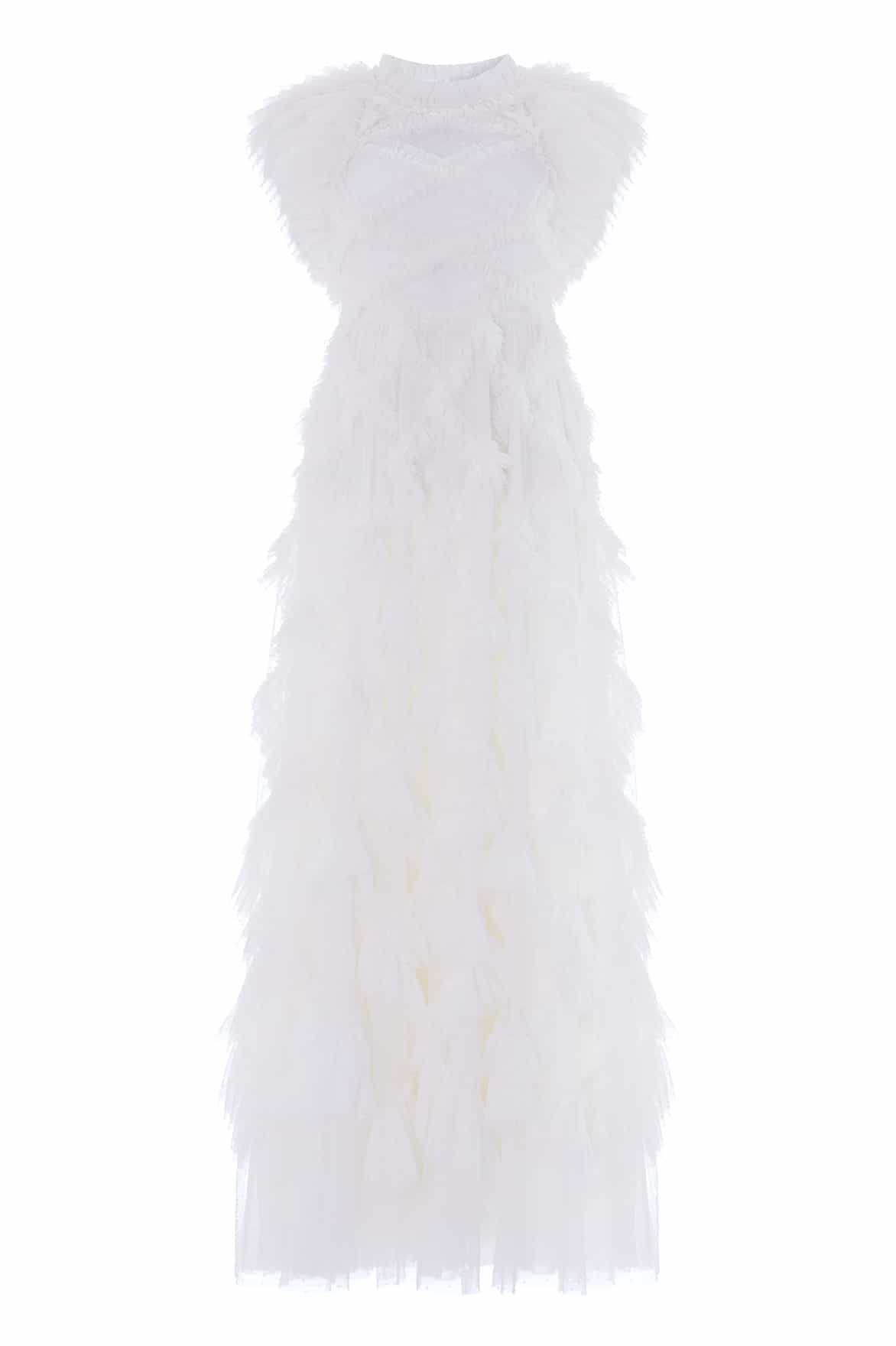 Needle & Thread Genevieve Ruffle Gown in Swan White - Dresses - British Luxury Evening Wear at Luxury Shoes 