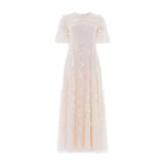 Needle and Thread Gianna Ruffle Short Sleeve Ankle Gown in Cream
