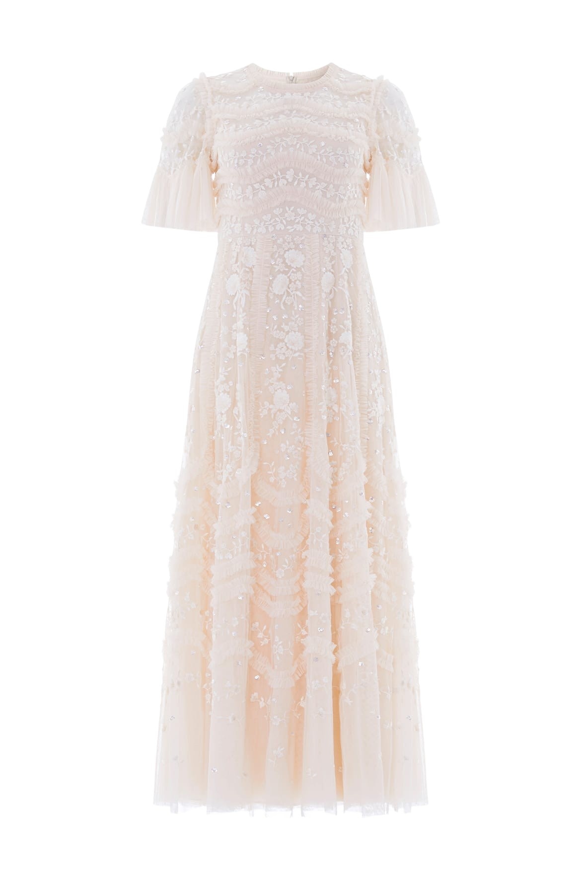 Needle & Thread Gianna Ruffle Short Sleeve Ankle Gown in Cream - Dresses - British Luxury Evening Wear at Luxury Shoes 