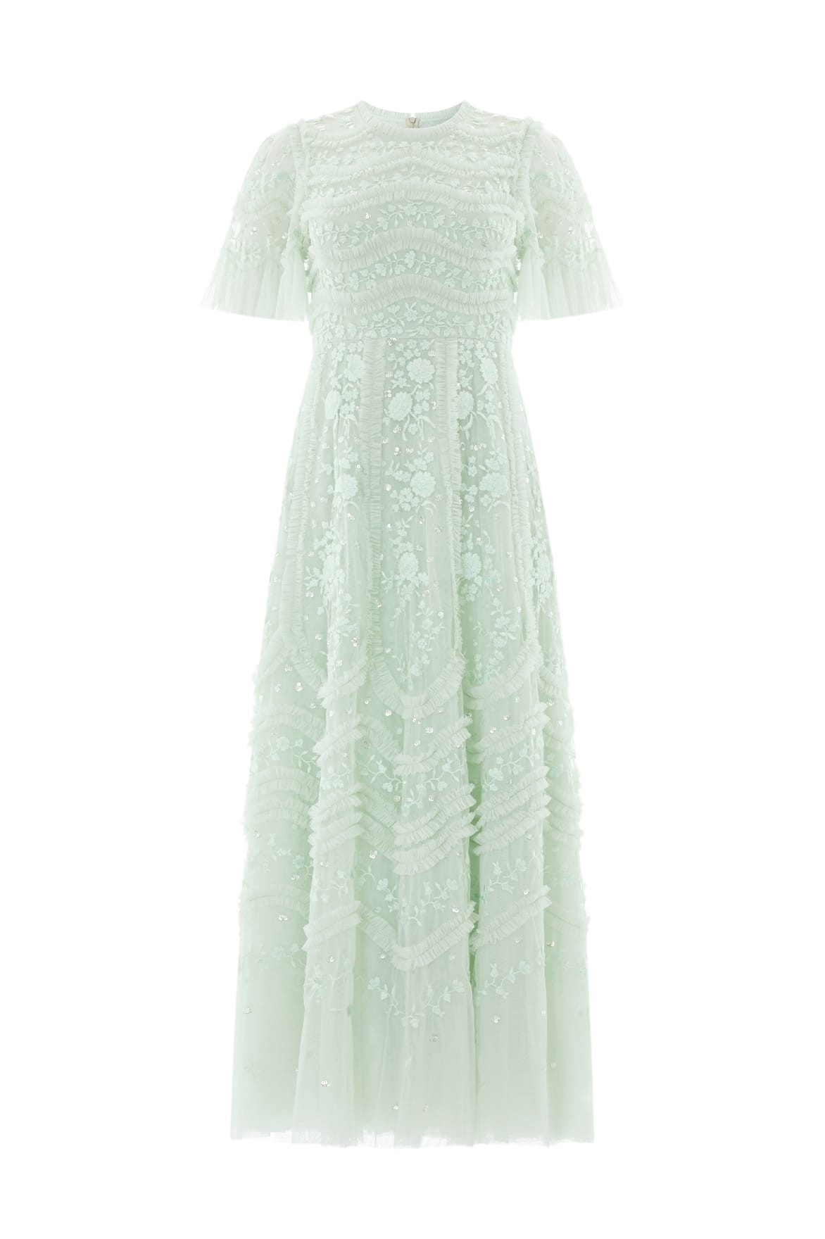 Needle & Thread Gianna Ruffle Short Sleeve Ankle Gown in Sea Mist - Dresses - British Luxury Evening Wear at Luxury Shoes 