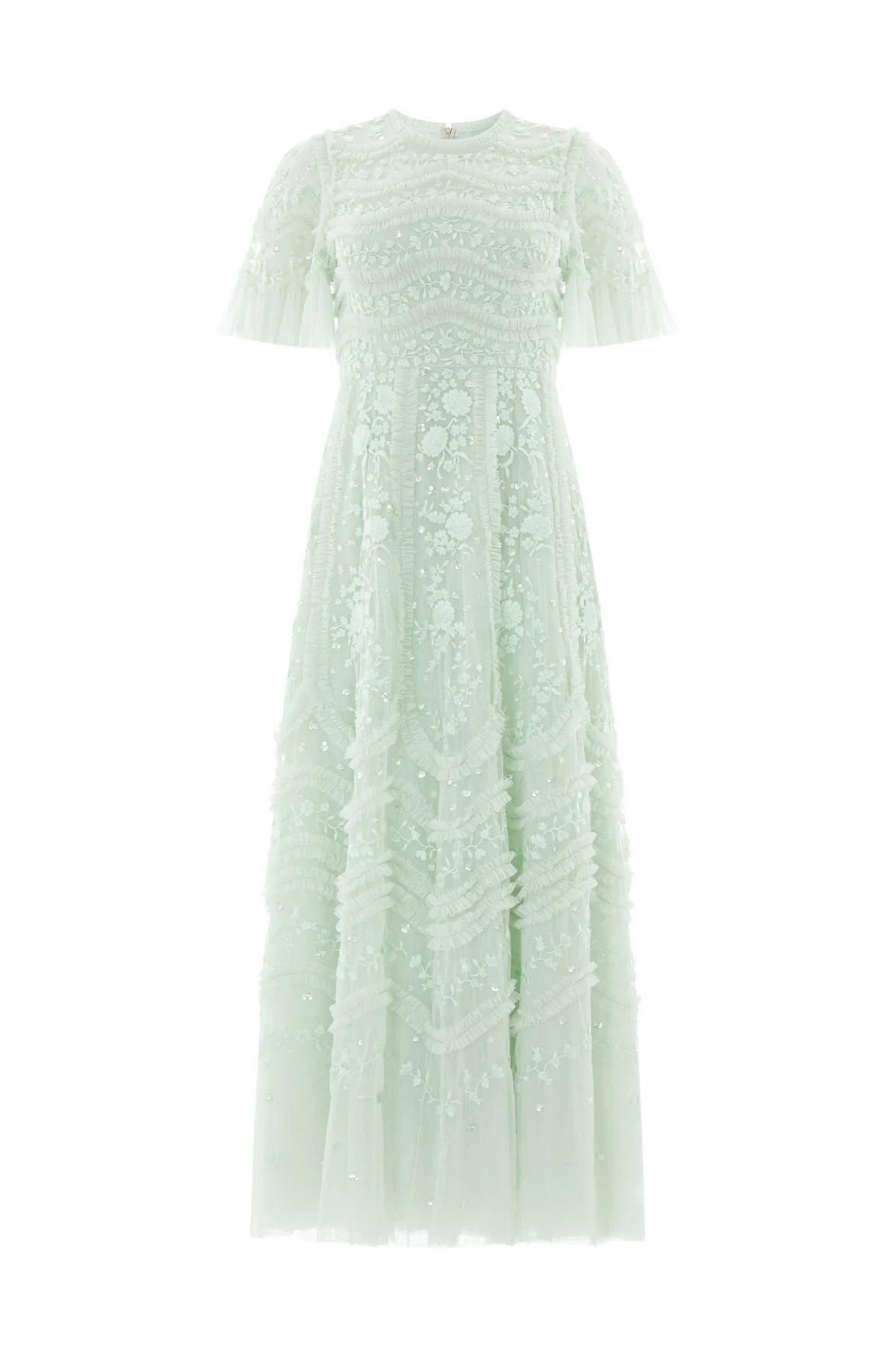 Needle and Thread Gianna Ruffle Short Sleeve Ankle Gown in Sea Mist