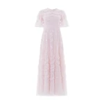 Needle and Thread Gianna Ruffle Short Sleeve Ankle Gown in Shell
