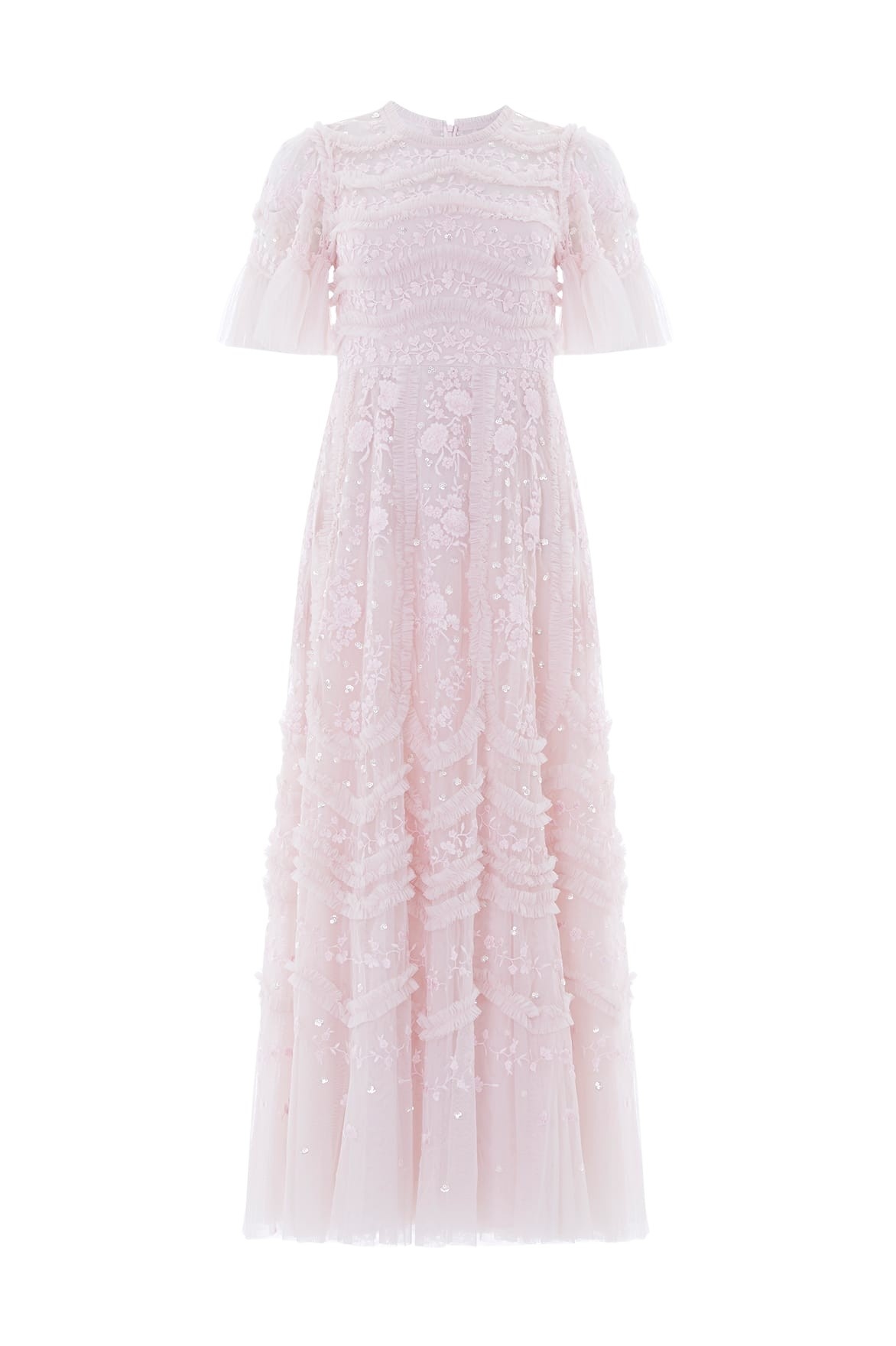 Needle & Thread Gianna Ruffle Short Sleeve Ankle Gown in Shell - Dresses - British Luxury Evening Wear at Luxury Shoes 