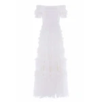 Needle and Thread Lisette Ruffle Off-Shoulder Gown in Swan White
