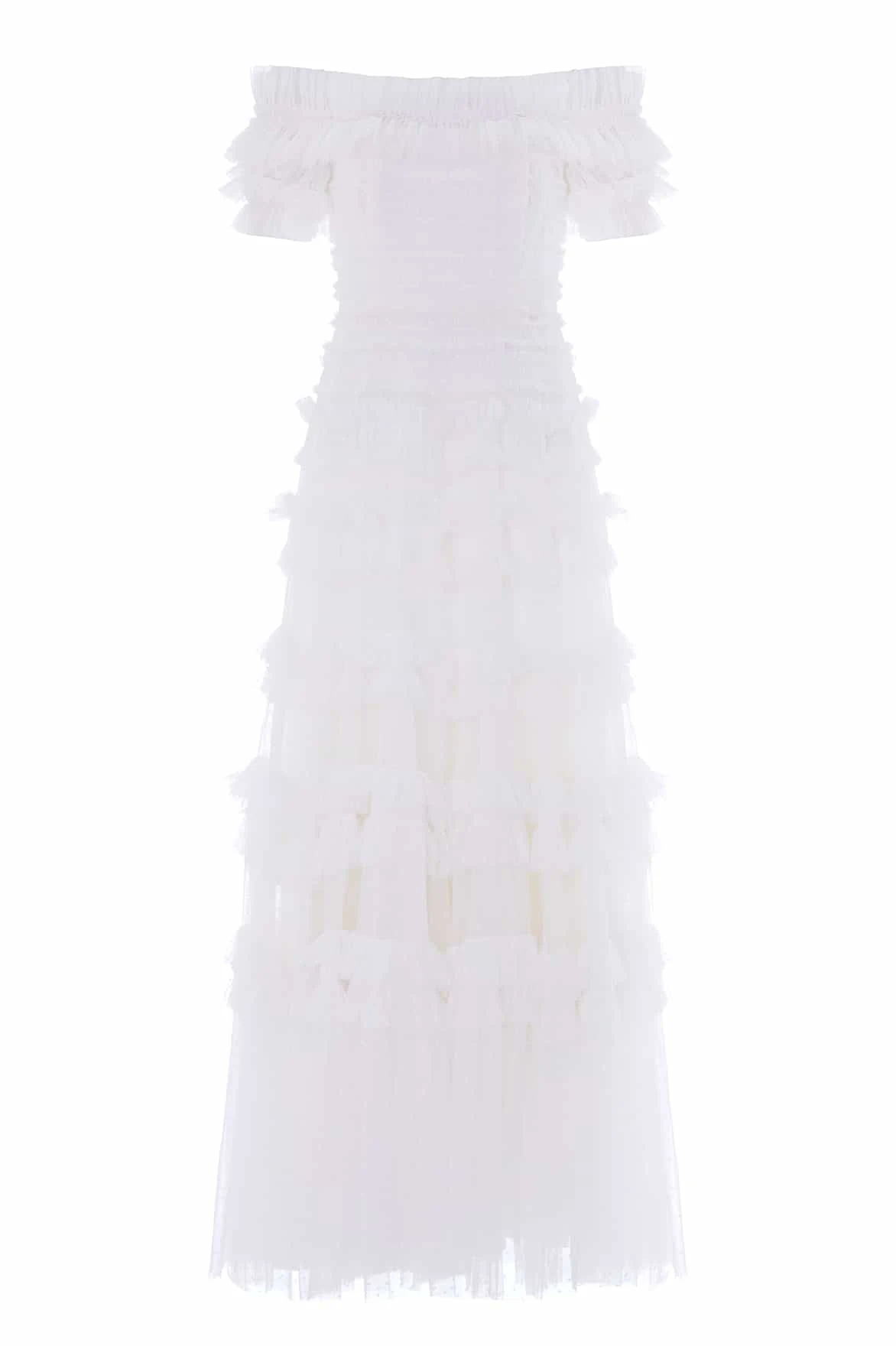 Needle and Thread Lisette Ruffle Off-Shoulder Gown in Swan White