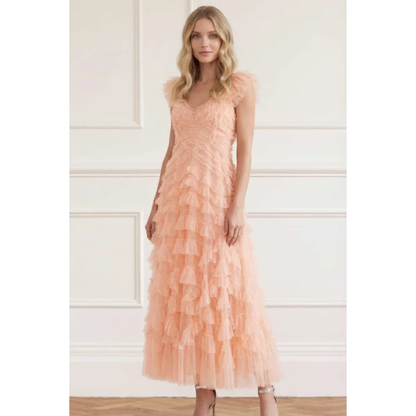 Needle and Thread Lola Backless Gown in Apricot Blush, view 3
