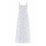 Needle and Thread Magnolia Ditsy Chiffon Smocked Cami Ankle Gown in White/Aqua